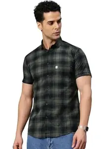 Majestic Man Men Comfort Slim Fit Checked Pure Cotton Half Sleeve Casual Shirt