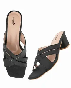 Longwalk Women Heeled Sandals, Slip-On Casual & Formal Office Sandal Black