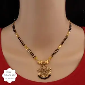 Ethenic Oxidised Gold Pendant Black Beads Short Mangalsutra (18 Inch) Brass Mangalsutra SM-278