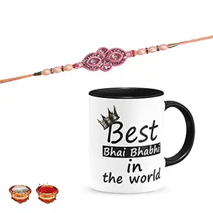Manonita Rakhi Gift for Brother, bhaiya bhabhi, Gift Set (Rakshabandhan Mug, Roli,Chawal) BLACKMUG-2-BF