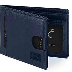 AL FASCINO Branded Men's Wallets Stylish RFID Protected Genuine Leather Bifold Front Pocket Wallet | Card Slots with Smart Pull Strap Minimalist Design (Navy Blue)