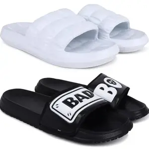 Pampy Angel Combo Pack of 2 Slipper/Flip Flops/Slides/Clogs/Sandals with Adjustable Back Strap for Men,(Box-White,Badboy-Black),7 (UK/India)