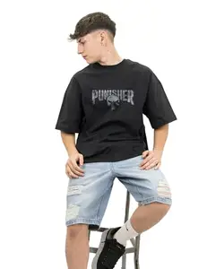 Zyro Tees Oversized Cotton Funky Design T-Shirt (in, Alpha, M) Black