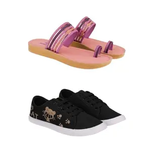 ZENWEAR Extra Soft Classic Casual wear with Flexibility Technology Heel Combo for Women's/Girl's(6145+1629)(7) Multicolor