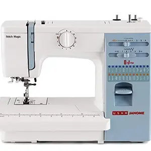Usha Janome Automatic Stitch Magic 60-Watt Sewing Machine With Compact Free Arm (White And Blue)