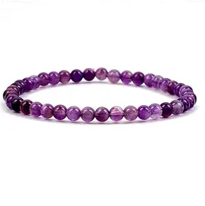 Lady Works Natural Amethyst 6mm Round Shape Smooth Cut Beads 8 Inch Stretchable Bracelet For Men & Women. Unisex Bracelet For Healing, Meditation, Prosperity, Gift & Luck|LW_BRST_00382_8.0