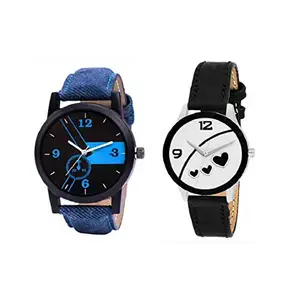 RPS FASHION WITH DEVICE OF R Formal Multi Strap Analogue Black Dial Men's and Women's Couple Watch (Combo of 2)