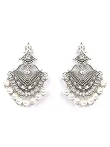Priyaasi Pearls Kundan Pearls Silver Plated Drop Earring