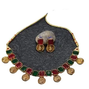 RAAJIS Sparkling Elegance Multicoloured Color Brass Material Necklace and Earrings Set (RJ-020)