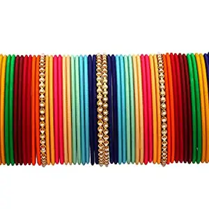 Rijoli Multi Colour Rainbow Metal Bangle set with Matar Chain for Women/Girl (Pack of 54)-2.4