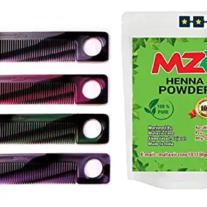 Zodiac Small Size Pocket Hair Comb Set for Men - 12pc (5 INCH Approx Size) and MZ HENNA powder - 80gm
