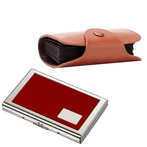 Stealodeal Brown Leatherite Wallet with Red Water Resistant Metal Card Holder