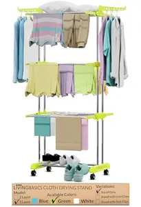 LIVINGBASICS 3 Tier Premium Heavy Duty Stainless Steel Foldable Cloth Drying Stand/Clothes Stand for Drying/Cloth Stand/Clothes Dryer/Laundry Racks for Drying - Indoor/Balcony (Lime Green)