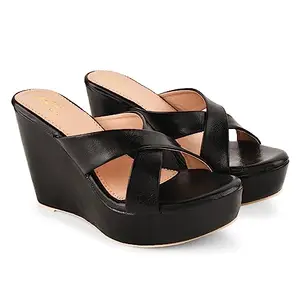 JM LOOKS Women's Fashion Cross Strap Wedges Heel Sandals Casual Comfort with Stylish Design for Women & Girls