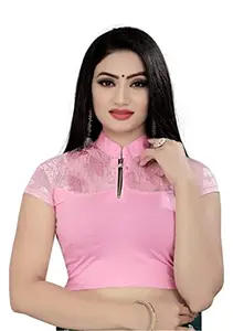 Generic Women's Short Sleeve Cotton Lycra Readymade Blouse (Baby Pink, Free Size)-PID42322