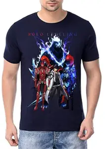 Inferno Jinwoo Shadows Arise Front Only Printed Round Neck Cotton Regular Fit Tshirt for Men & Women's (in, Alpha, XL, Navy Blue)