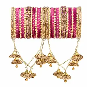 Rijoli Bridal Latkan Bangle/Chuda set Studded with Designed Beads for Women/Girl (Pack of 42) (2.8, Pink)