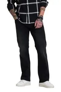 SNITCH Men Casual Jeans | Bootcut Fit, Smooth Texture, Solid Pattern | Cotton Blend, Medium Stretch, Button & Zip Closure, Five Pockets | Ideal for Casual & Club Wear |Dark Charcoal Black