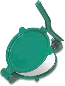 Cast Iron Puri Press with Stainless Steel Surface, 24 cm x 17 cm, Roti Chapati Maker, Ergonomic Handle, Green