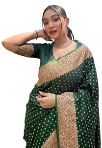 Shasmi Women's Indigo Blue Banarasi Kanchipuram Silk Saree for Women – Traditional Wedding & Party Saree with Blouse Piece – Ethnic Indian Silk Saree for Bridal, Festive (KS-102)