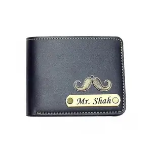The Unique Gift Studio Men's Leather Wallet - Customised Leather Wallet for Mens - Name/Mr Letter Printed on Wallet - Black