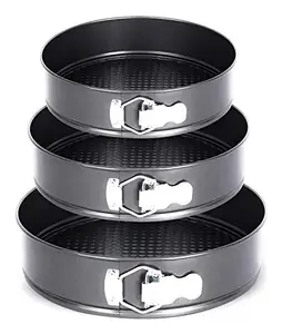 AARJAY AARJAY Teflon Coated Spring Form Set of 3 Round Cake Mould for Baking Non Stick Cake for Microwave Oven and Cooker | 18 X 20 X 22 cm | Black