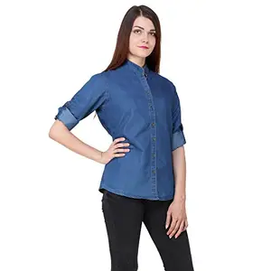 Generic Shriya Fashion Full Sleeve Dark CHINES Denim Women Shirt || Shirt for Girls || (Large)