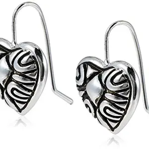 Estele Silver Tone Patterned heart Drop Earrings For Girls & Women
