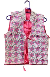 Traditional Phulkari Vest, Pink and Blue Star Pattern, Embroidered Women's Waistcoat