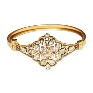 VOYLLA Ethnic Style Brass Faux Kundan Embellished Gold Plated Bracelet