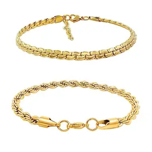 Nakabh Combo of Chain Stainless Steel Wrist Bracelet for Men Boys Unisex (NAK-2220106)(Gold + Gold)