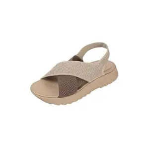 Mochi Women's Beige Breathable Mesh Crisscross Straps Sandal UK/5 EU/38(33-1218)