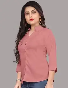 Women Formal Cotton Blend Shirt | Regular Fit Solid Plain 3/4 Sleeve