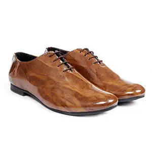 YUVRATO BAXI Men's Patent Material Brown Casual Oxford Shoes