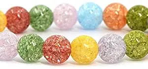 RRJEWELZ - Small, Medium, Large Sizes - Multicolor Crackle Quartz Gemstone Beaded Bracelets For Women, Men, and Teens - 8mm Round Beads