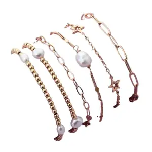 Trendy Gold Plated Layered Beaded Pearl Chain Bracelet Set – Elegant Adjustable Star Charm Jewelry for Women, Perfect for Parties & Special Occasions