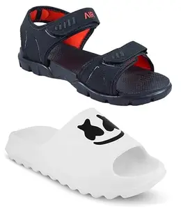 Liboni Men's Black Casual Sandals & Comfort Flip-Flops White Slippers Cobmo pack of -2 (9)