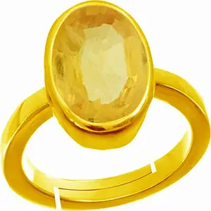 EVERYTHING GEMS Pukhraj Stone Original 4.00 Carat Certified Yellow Sapphire Gemstone Gold Plated | Adjustable Ring With Lab Certificate for Men and Women