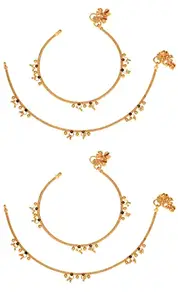 AanyaCentric 2 Pair Gold Plated Anklet Accessories for Women Girls