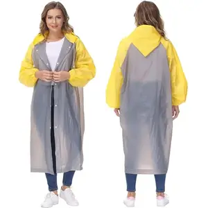 HACER EVA Poncho Raincoat Transparent Hooded Water Resistant Rain Jacket with Sleeves for Women Men Camping Rainy Season Travel - Grey