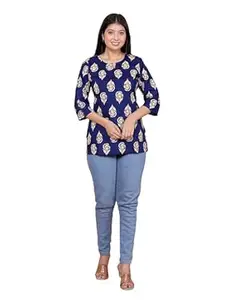 Amrira Crafts Women's Rayon Printed Short Kurti Stylish Kurta for Women Trendy Short Kurta for Daily & Office Wear PR1