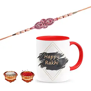 Manonita Rakhi Gift for Brother, bhaiya bhabhi, Gift Set (Rakshabandhan Mug, Roli,Chawal) REDMUG-13-BF