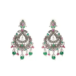 XPNSV Luxury Silver Lightweight Peacock Beaded Earrings,Jewellery Gift Set for Women & Girls | Anti Tarnish, Light Weight, Diwali Special Jewellery for Women, Girls and Her (Green)