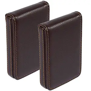 Truvic PU Leather Pocket Sized Business Credit ATM Card Holder Case Wallet with Magnetic Shut for Men & Women (Brown, 9.5 X 6.5 X 1.5 cm) (Pack of 2)