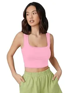 Women?s Cotton Blend Square Neck Sleeveless Summer Wear Crop Tank Top