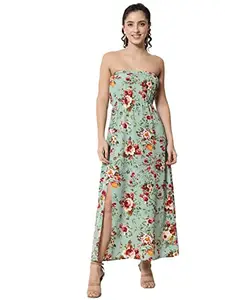 ALL WAYS YOU Women's Light Green Floral Sleeveless Poly Crepe Tube Dress for Women (A2107DRPR357-2XL)