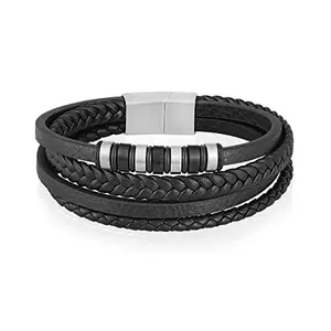 Gemshiner Mens Leather Multi Layer Cuff Bracelet with Stainless Steel Magnetic Lock Genuine Leather Mens Bracelet With Gstones Wrist Band
