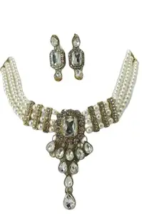 Latest Stylish Stone Studded Jewellery Set for Women |Festive Wedding Party Necklace Earrings|JS_57|