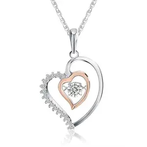Bling Queen Women's Cubic Zirconia Heart In Heart Pendant Chain Necklace, Cute Necklace For Women, Dainty Necklace Set, Fashion Necklaces For Women Trendy, Stylish Necklace For Girls(Silver)