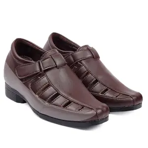 Baxxico Men's ElevatorHeight Increasing Faux Leather Brown Formal Slipon Sandals.-9UK[BAXB729-Brown]
